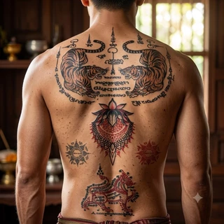 MM StikerTattoo ยันต์ สติ๊กเกอร์แทททู แทททู ลายสัก สักยันต์ ยันต์ไทย ห้าแถว เก้ายอด หนุมาน tattoo