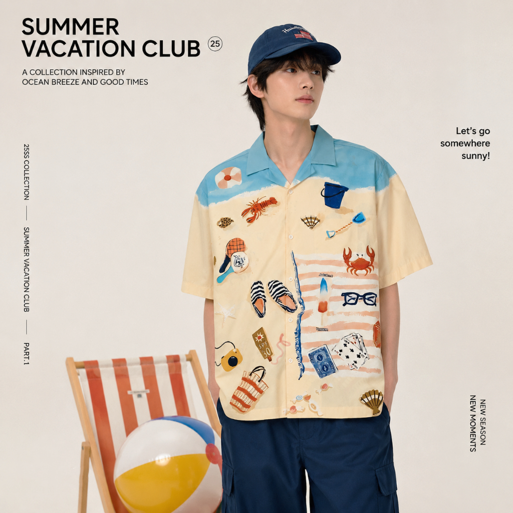 11.WOLF Creamy Ocean Hawaii Shirt เสื้อเชิ๊ตแขนสั้นต่อลาย เสื้อเชิ้ต เสื้อฮาวาย เสื้อเชิ้ตฮาวาย ลายครีมมี่โอเชียน/ H381
