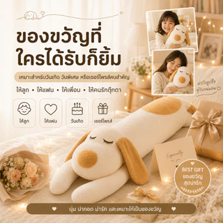 Babyrabbit🐰หมอนข้างตุ๊กตา ตุ๊กตาหมา หมอนอิงน่ารัก หมอนตุ๊กตา หมอนยาว รุ่นหมานอนยาว ผ้ากำมะหยี่นุ่ม ไส้ใย ขนาด 110x22x22