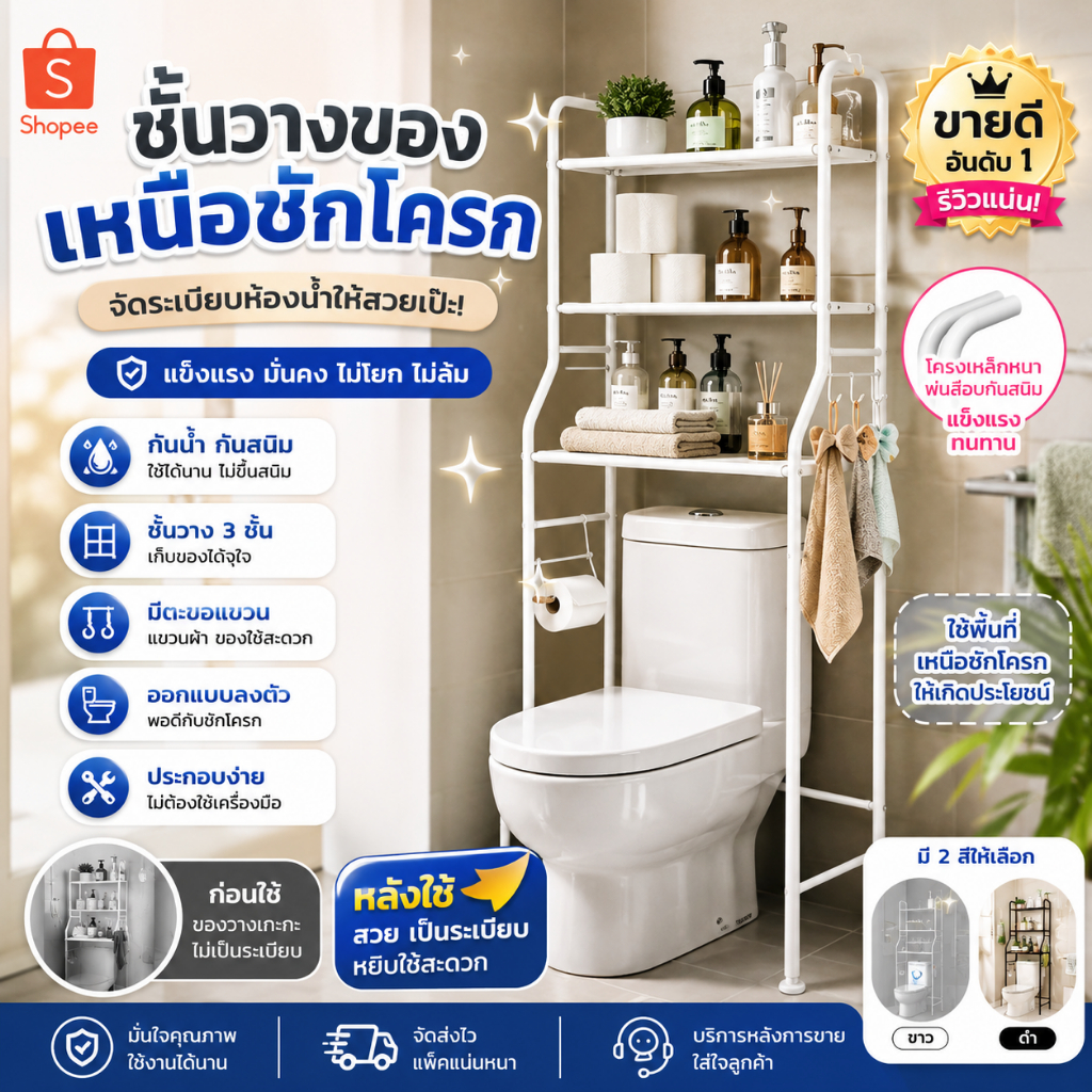 🔥ถูกสุด พร้อมส่ง🔥 Homelove ราวห้องน้ำ ชั้นวางของในห้องน้ำ ชั้นคร่อมชักโครก รุชั้นวางของคร่อมชักโครก