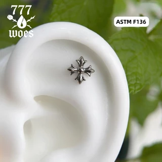 G23ไทเทเนียมลายดอกไอริสกากบาทต่างหูจิวกระดูกอ่อนจิวปากขัดเงาเงาวาวขัดเงาเม็ดใหญ่