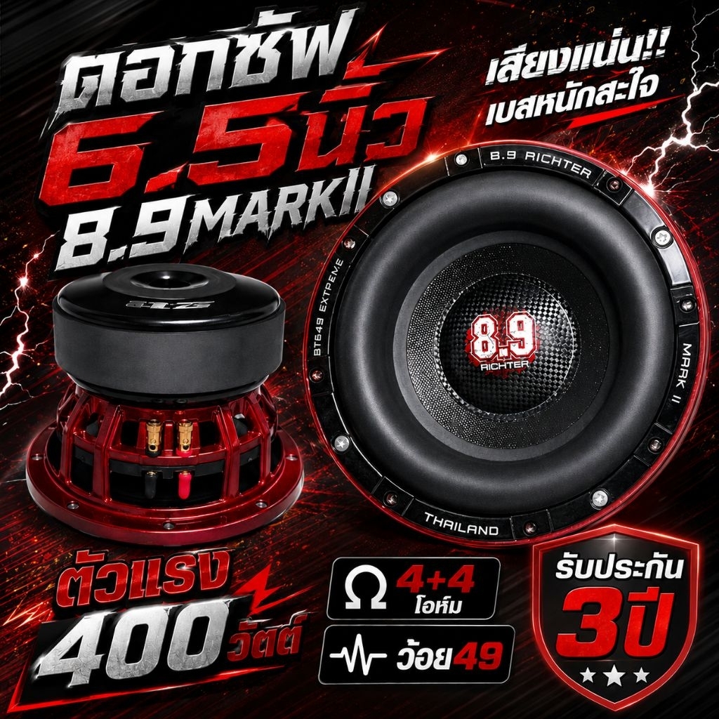🚛พร้อมส่ง🔥8.9ริกเตอร์"ดอกซัพ6.5"MARKll🔥ตัวTop🧯ตัวแรง💨400วัตต์⚡4+4โอห์มว้อย49(รับประกัน3ปี)