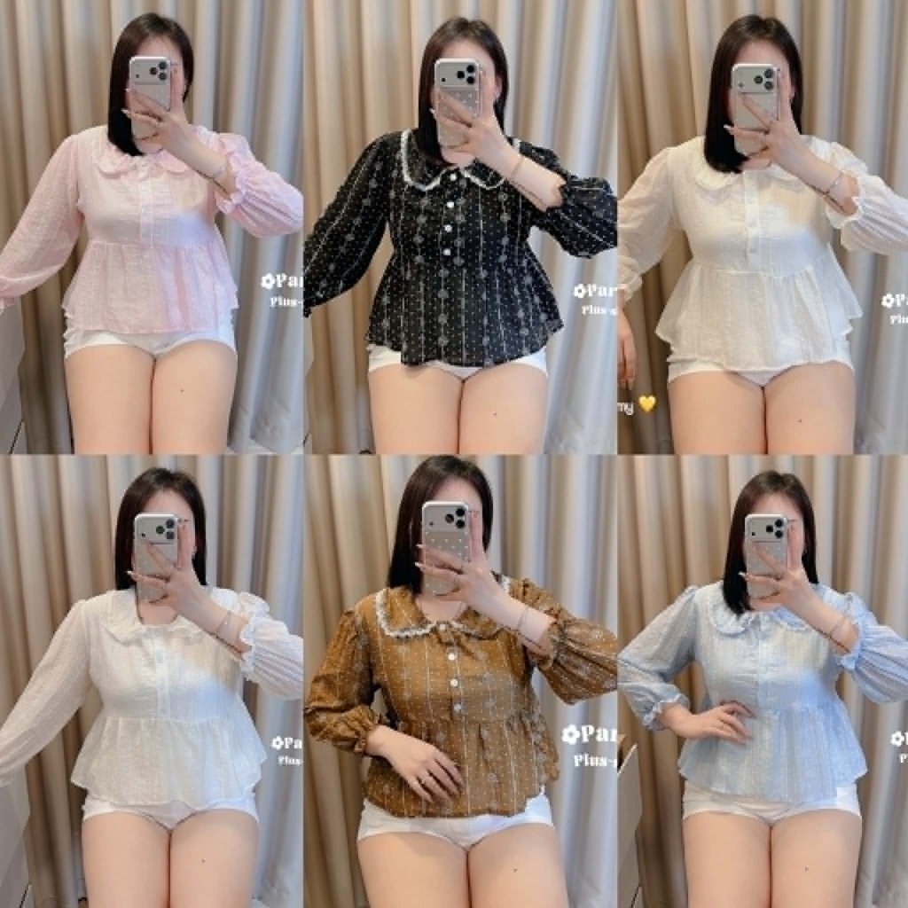 เสื้อคอบัวแต่งขอบลูกไม้แขนยาวผ้าโรซี่สาวอวบอก38-50 นิ้ว > เลือกไซร้ในตะกร้า < รุ่น R10