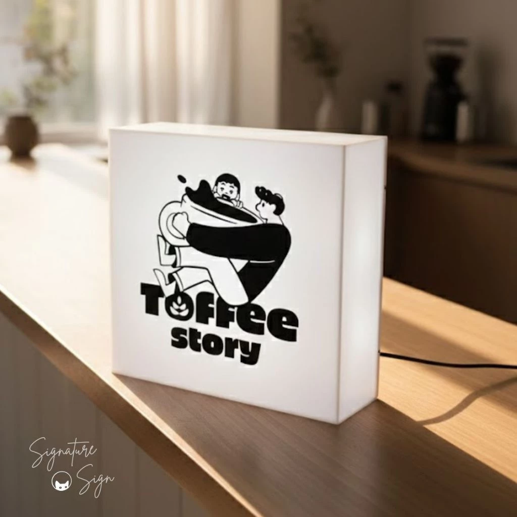 [ใส่โลโก้ได้] ป้ายไฟมินิมอล Custom Logo Lightbox ป้ายไฟร้านกาแฟ ร้านเสริมสวย ร้านอาหาร พร้อมอะแดปเตอร์ ใช้ได้ทั้ง Indoor