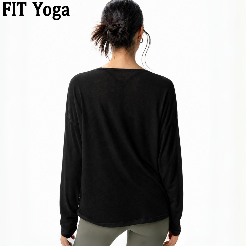 FitYoga เสื้อโยค้าผู้หญิง แขนยาว รุ่นใหม่ หลวม สำหรับปราลาซิท