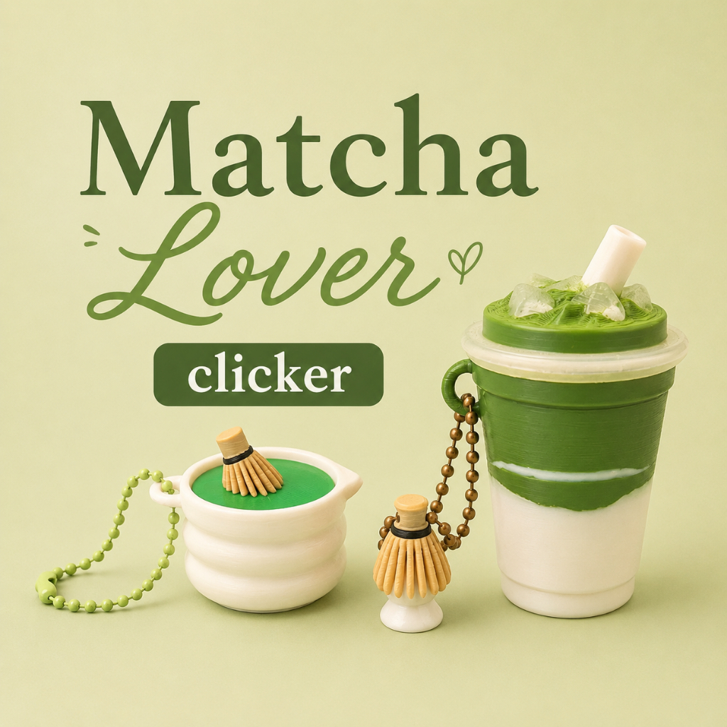 Matcha Lover Clicker Set | พวงกุญแจมัทฉะคลิกได้ เซ็ตถ้วยมัทฉะ & Ice Matcha Latte งาน 3D Print