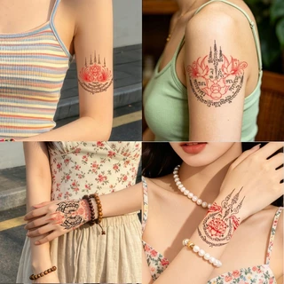 Magic Tattooสติกเกอร์รอยสักชั่วคราวสไตล์พุทธศาสนาไทย: กันน้ำ ติดทนนานถึง 15 วัน ลายหนุมานสีแดง