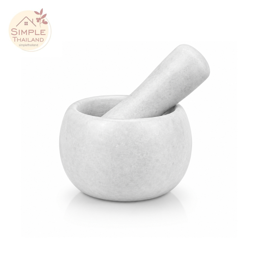 ครกลายหินอ่อน ครกหินพร้อมสาก ครกตำเครื่องเทศ marble mortar น้ำหนักดี ตำละเอียด  [ครกแตกจากขนส่ง เคลมได้] simplethailand