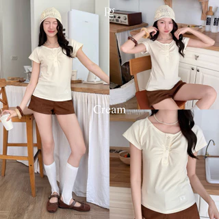 RICHYGIRL | Mi-ka Top เสื้อยืดคอวี กระดุมสแนป ผ้ายืดนิ่มใส่สบาย ทรงเข้ารูปพอดีสวย (S/M/L)