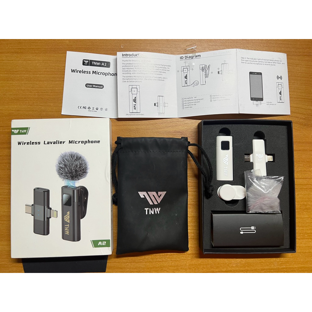 TNW A2/A3 2-In-1 ไมโครโฟนไร้สาย การตัดเสียงรบกวนอัจฉริยะ ไมค์คู่ ไมค์หนีบปกติเสื้อ สำหรับไลฟ์สด รองร