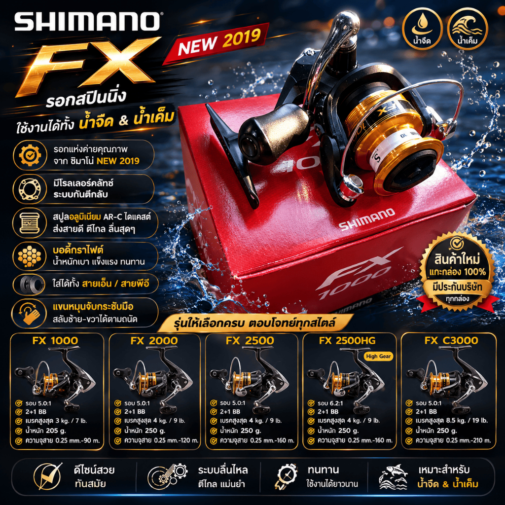 [ รับตรงจากบริษัท ] รอกตกปลา รอกสปิน รอกชิมาโน่ Shimano FX รุ่นใหม่ 2019 ใช้งานได้ทั้งน้ำจืดและน้ำเค็ม spinning reel