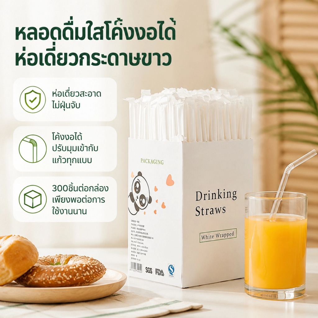 LEMO-T หลอดดูดน้ำพลาสติก PP ใส 100/300 ชิ้น หลอดเครื่องดื่ม ใช้แล้วทิ้ง สำหรับชาไข่มุก กาแฟ น้ำผลไม้ บรรจุกล่องใส