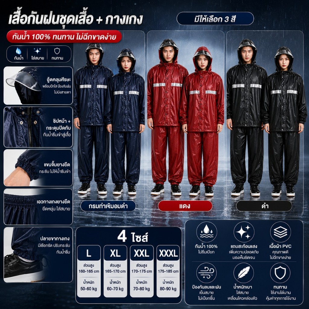 At.Houseone ชุดกันฝน เสื้อ+กางเกง กันน้ำ 100% เนื้อผ้า รูปที่ 2