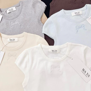 WA YA เสื้อยืดแขนเต่อ ปักโบว์หน้า