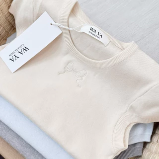WA YA เสื้อยืดแขนเต่อ ปักโบว์หน้า