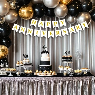 ส่งจากกรุงเทพ ธงราว Happy Anniversary ธงฉลองครบรอบ หลากสี หรูหรา ตกแต่งปาร์ตี้งานแต่ง ครบรอบคู่สมรส