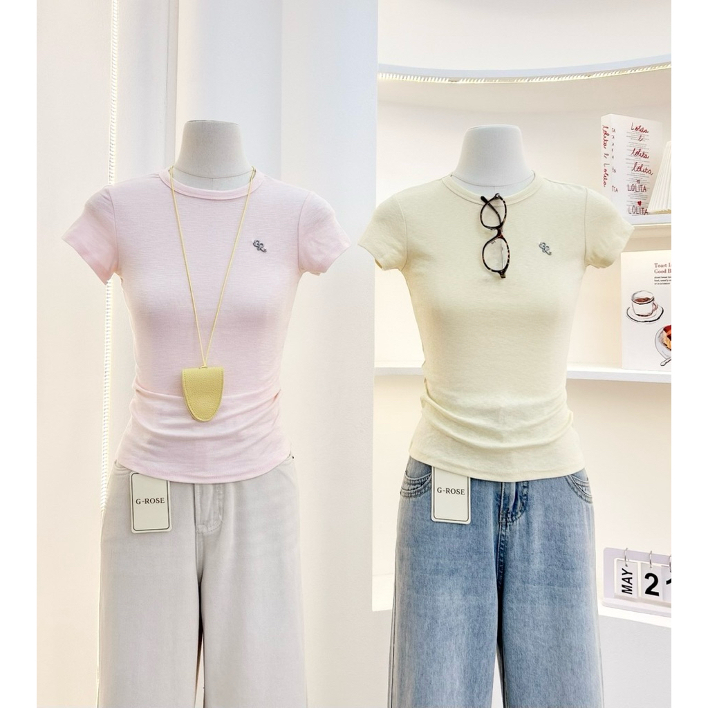 G-rose เสื้อยืดสีพื้น แต่งอะไหล่เงิน