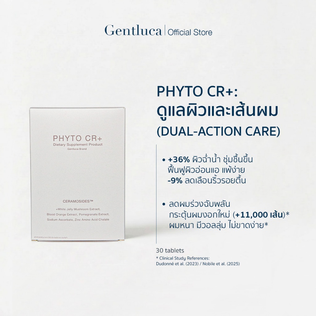 [1กล่อง] อาหารเสริมกู้ผิวแพ้ง่าย ชะลอริ้วรอย • ลดผมร่วง กระตุ้นผมงอกใหม่ 30 เม็ด - PHYTO CR+