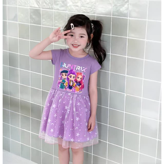 PRINCESS KESLI 2-9 ปี Kpop Hunter ชุดเดรสเด็กผู้หญิง ลายการ์ตูน ลายดาว กระโปรงลูกไม้เด็ก ชุดเด็ก แฟชั่นฤดูร้อน