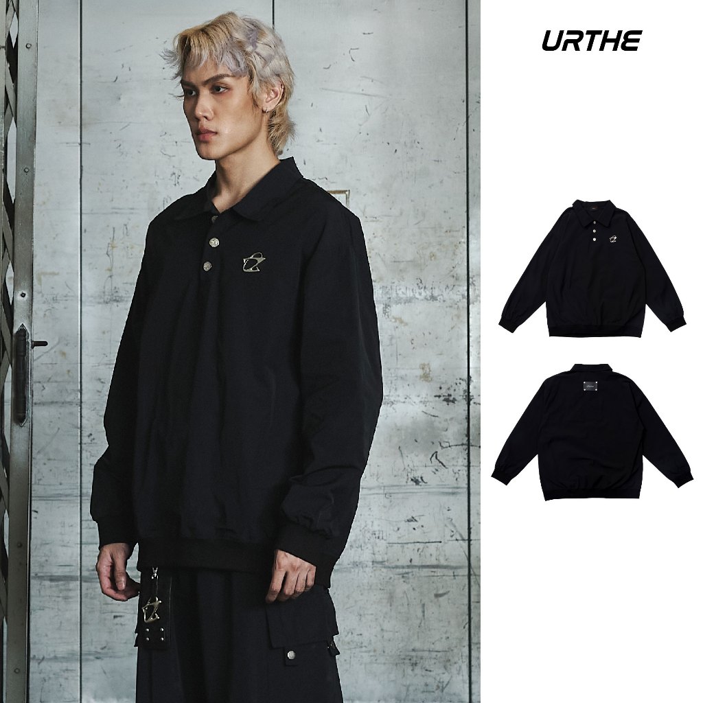 URTHE - เสื้อโปโล Oversize รุ่น HALF-PLACKET NYLON POLO SWEATSHIRT - Col. OZDE UNTITLED