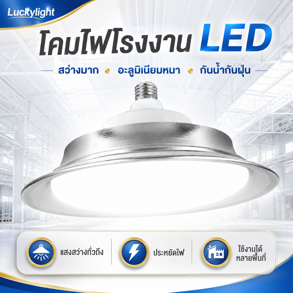 โคมไฟโรงงาน LED กันน้ำ IP68โคมไฟอุตสาหกรรม แสงสว่างสูง ประหยัดไฟ สำหรับโกดัง โรงงาน คลังสินค้า ฟาร์ม ตลาด