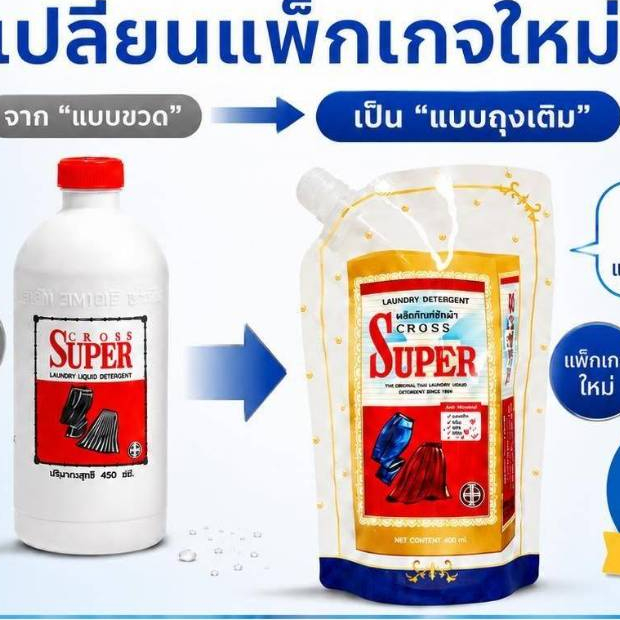 ของแท้ น้ำยาซักผ้า ครอสซุปเปอร์ 400 ml ขจัดคราบ รอยเปื้อน กลิ่นหอมมาก ซักสะอาด 1 ชิ้น