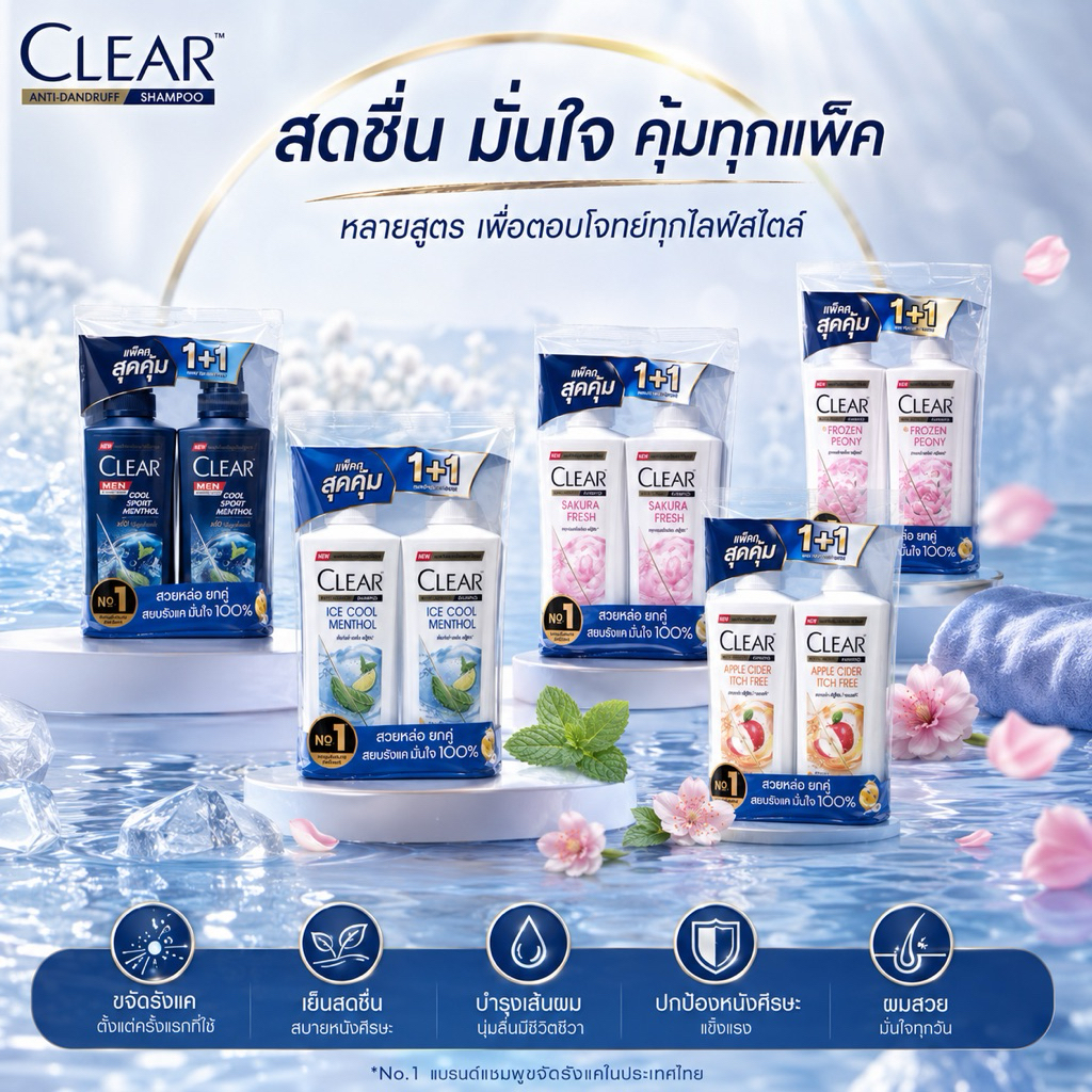 Clear เคลียร์ แชมพูขจัดรังแค ขวดหัวปั๊ม 350 - 370 มล. (แพ็ค 1 ขวด)