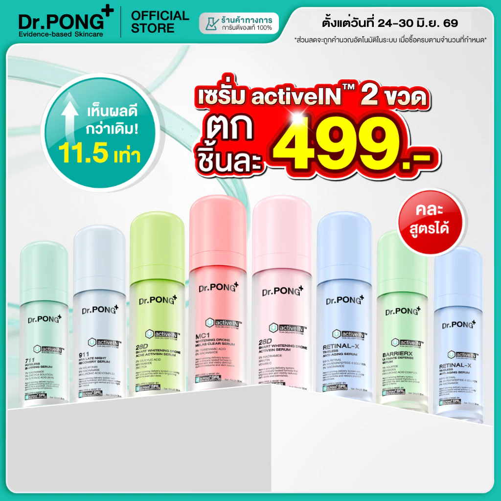 [ซื้อ 2 ลดเพิ่ม] รวมเซรั่มขายดี เห็นผลกว่าเดิม Dr.PONG activeIN™ Series Serum เทคโนโลยีรางวัลระดับโลก ซึมเข้าผิวขึ้น