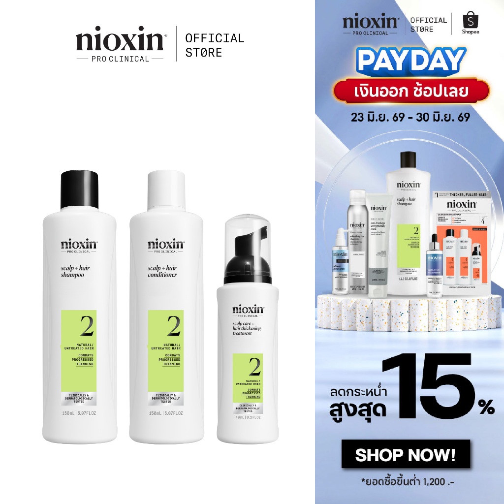 NIOXIN System 2 Kit ผมบางชัดเจน ผมธรรมชาติ เซ็ต 3 ชิ้น (ไนอ๊อกซิน แชมพูผมบาง เซรั่มผมบาง) ขนาด 150ml