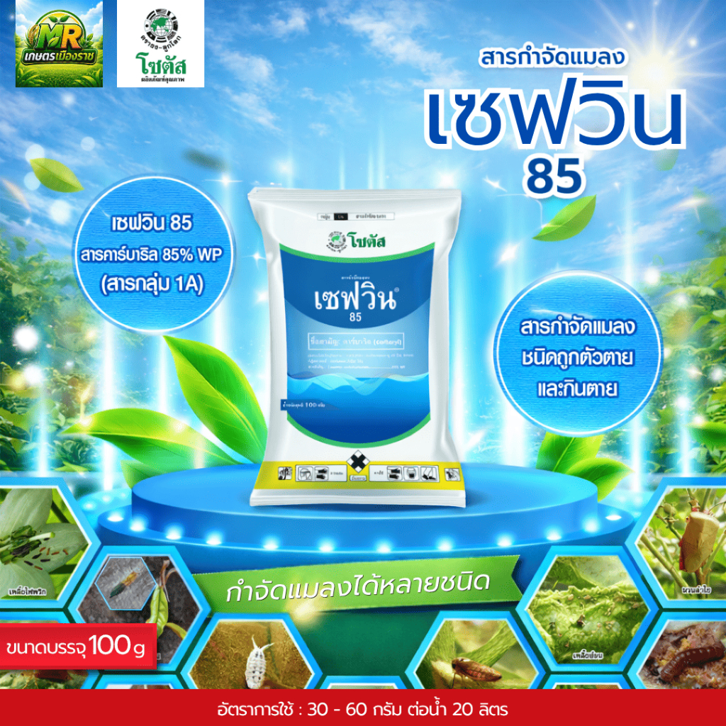 เซฟวิน 85 (คาร์บาริล 85% WP) 100g #เกษตรเมืองราช #โซตัส