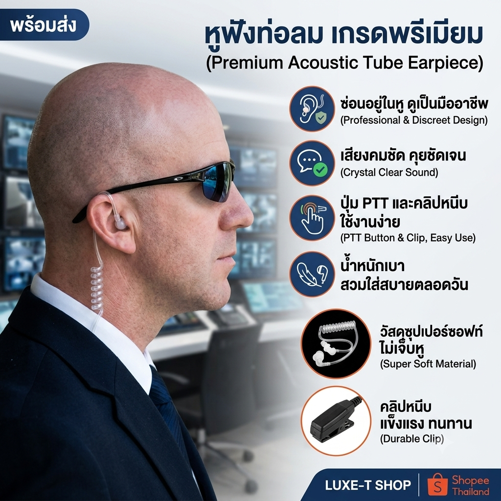 Luxe-T ชุดหูฟังสไตล์ FBI หูฟังไมโครโฟนวิทยุรักษาความปลอดภัย walkie talkie Pro 2 PIN