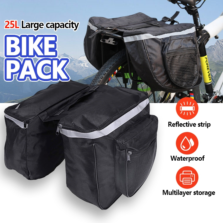 25L กระเป๋าติดท้ายรถจักรยาน กันน้ำ 2ช่องกระเป๋า Mountai ขี่จักรยาน Rack Back กระเป๋าท้ายเบาะหลังจักรยาน
