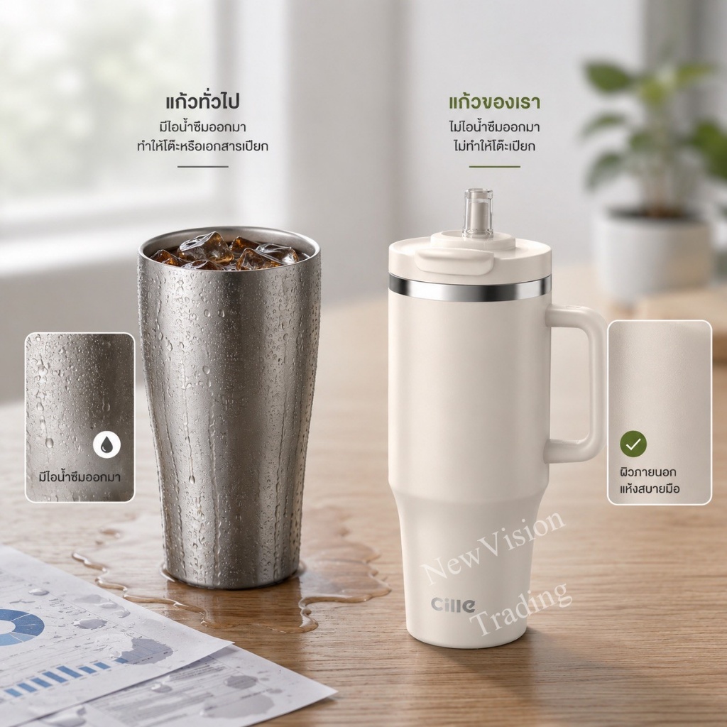 แก้วน้ำสแตนเลส 304 เคลือบเซรามิก Cille Ceramic Mug แก้วกาแฟ เก็บร้อน-เย็น หลอดในตัว รับประกัน 1 ปี SuperLock 24196 1.2L