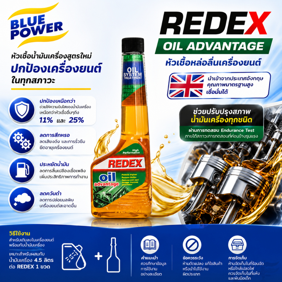 21R-O9H *REDEX หัวเชื้อหล่อลื่นเครื่องยนต์ Redex Oil Advantage เรดเด็กซ์ ออยแอดเวนเทจ 275 มล.