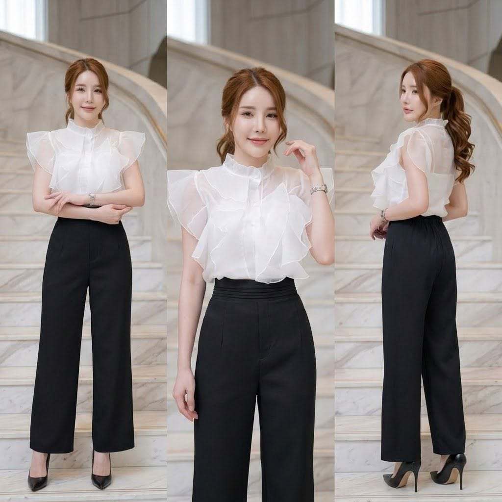 เสื้อผ้าแฟชั่น   ชุดเซตเสื้อผ้าแก้ว พร้อมกางเกงขายาว สีดำ เหลือง กรม แดง ใส่ออกงาน ใส่ทำบุญ ชุดสวย ตรงปก  พร้อมส่ง