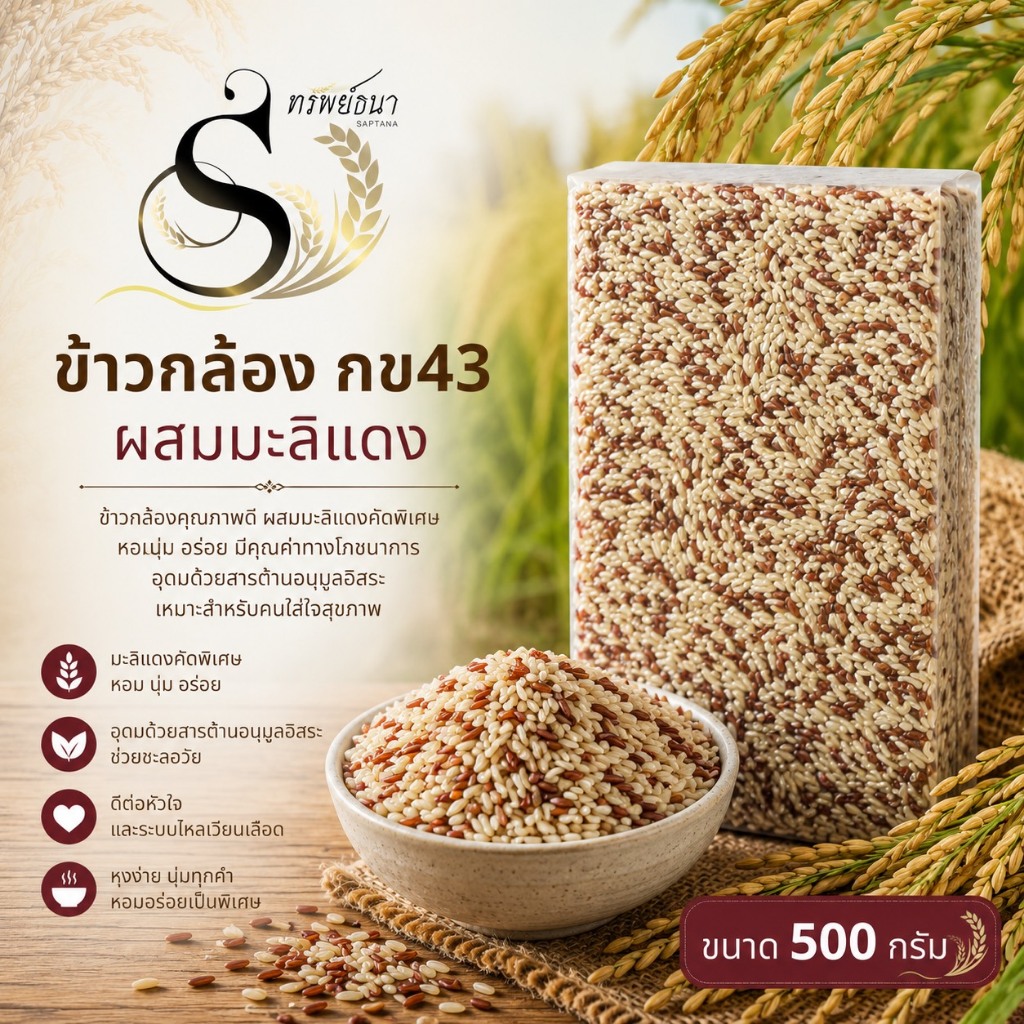 500กรัม ข้าวกล้องผสมมะลิแดง ตราทรัพย์ธนา ทางเลือกเพื่อสุขภาพ