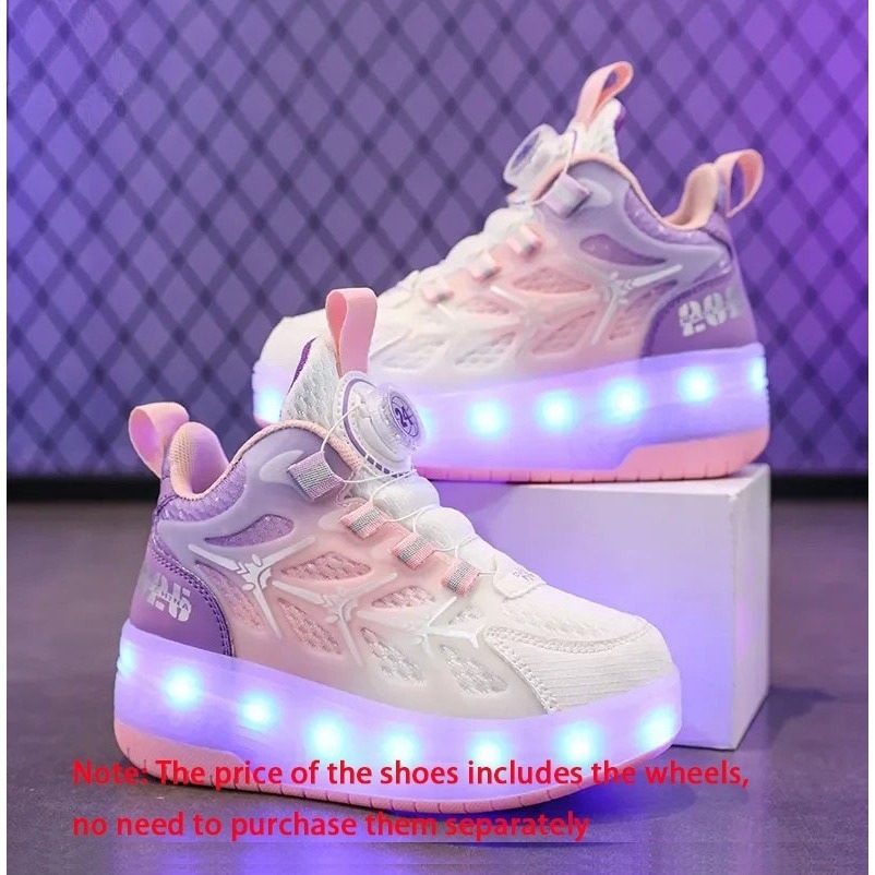 รองเท้าล้อเด็กสองล้อ LED กระพริบ หดได้ ผ้าใบ Unisex ไซส์ 29-38 สาวเด็กใช้ได้ทุกคน มั่นคงปลอดภัย ใช้งานง่าย