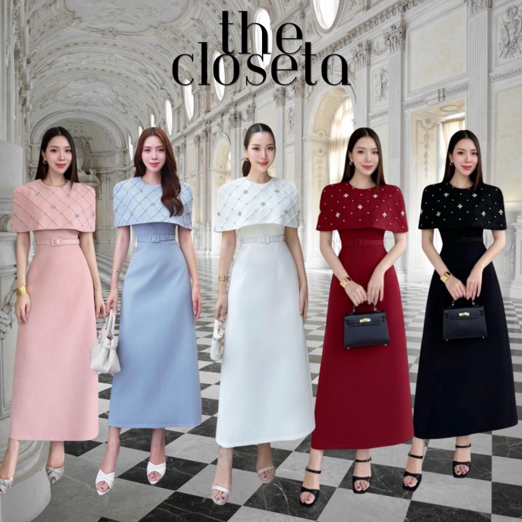 THE CLOSETA : LV218 เดรสออกงานคลุมไหล่แต่งเพชร ทรงสวยใส่ออกงานเรียบหรูดูแพง