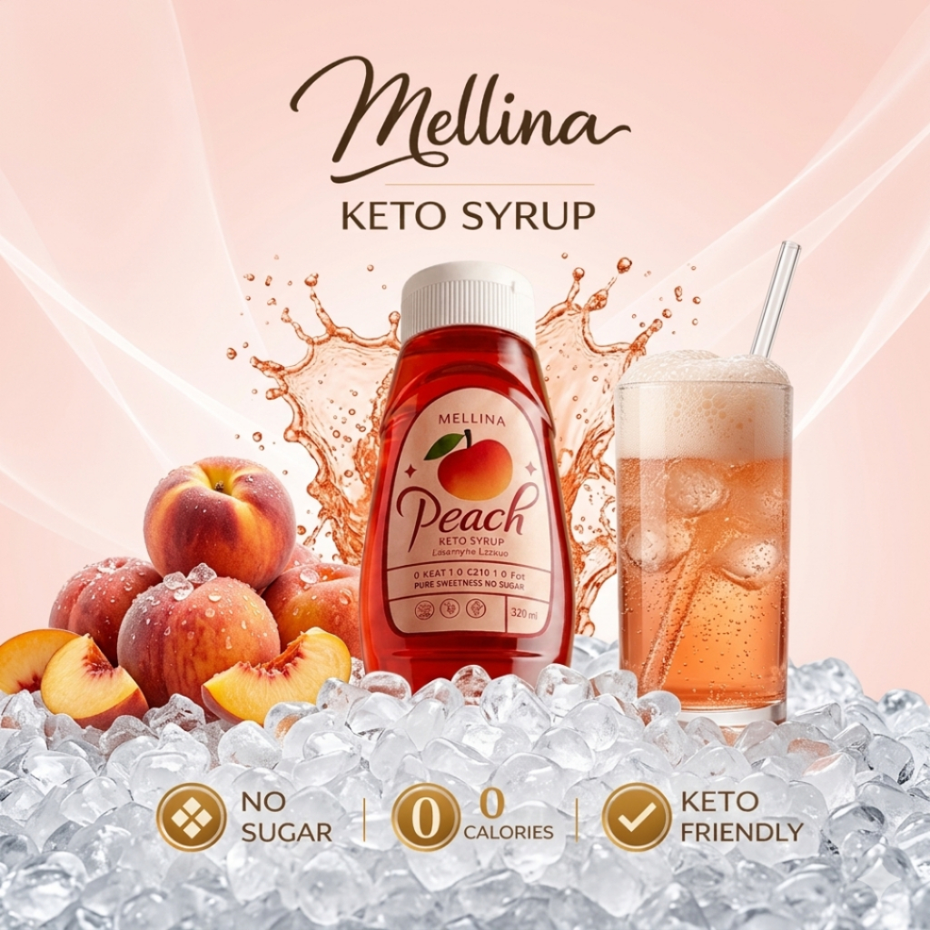MELLINA Syrup ไซรัปหญ้าหวาน รสพีช หอมสดชื่น ไม่มีน้ำตาล พลังงาน 0 แคลลอรี