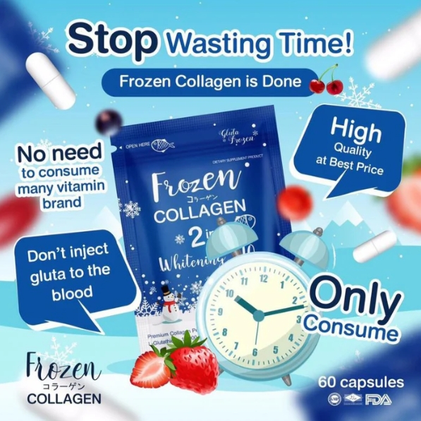 FROZEN COLLAGEN 2 IN 1 Whitening x10  Premium Collagen Peptide 9,000mg, L-Glutathione 3,000mg