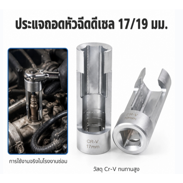 ประแจถอดหัวฉีดดีเซล 17/19 มม. แบบร่องเปิด Injector Socket สำหรับหัวฉีดน้ำมันและเซ็นเซอร์ออกซิเจน เครื่องมือช่างรถยนต์