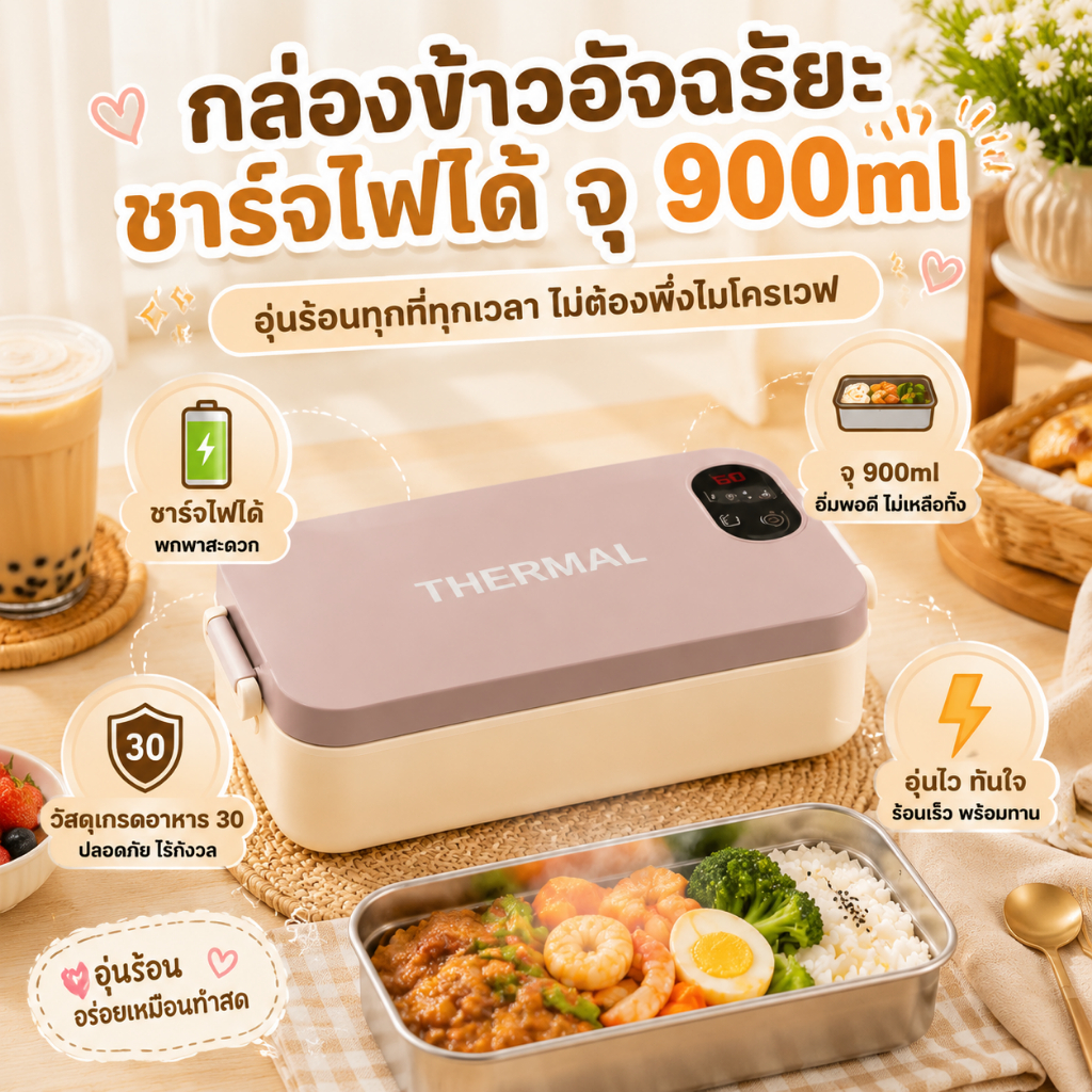 local delivery กล่องข้าวไฟฟ้า 304 สแตนเลส พกพา อุ่นเร็ว แบต7200mAh ไร้สาย ใช้ที่ทำงาน จัดส่งไว