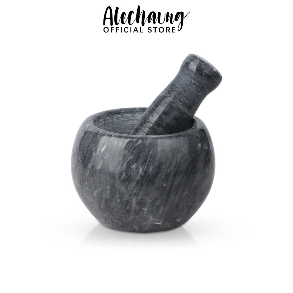Alechaung ครกหินแท้พร้อมสาก ครกหิน marble mortar 9ซม. 11ซม. เหมาะสำหรับ พริก กระเทียม [ครกแตกเคลมจากขนส่ง เคลมได้]