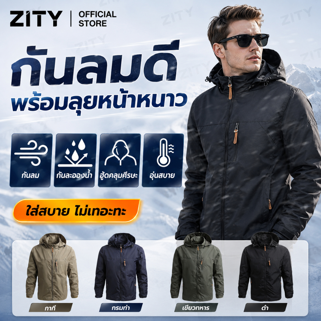 ZITY🔥ผู้ชายกันน้ำขี่จักรยานยุทธวิธีแจ็คเก็ตเสื้อกันหนาวหมวกเสื้อกันลมแจ็คเก็ต