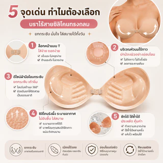 บราเกาะอก ซิลิโคนบรา บราปีกนก ดันทรง อกชิด Push Up คัพหนา กาวแน่น กันเหงื่อ ใช้ซ้ำได้ สำหรับชุดราตรี NERELLE