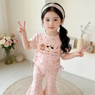 Beryl kids🌸ชุดเชทเด็กผู้หญิง🎀เสื้อแขนสั้น + กางเกงขายาว ลําลอง2ชิ้น ไสตล์เกาหลี น่ารัก ทรงพอดีตัวพร้อมดีไซน์เอวจีบ