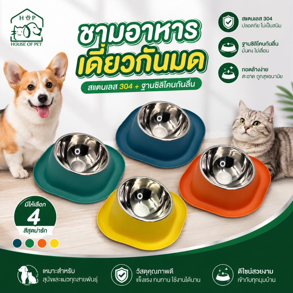 ชามอาหารแมว แบบกันมด ชามอาหารสัตว์ ชามอาหารหมา ชามสแตนเลส ทนทาน