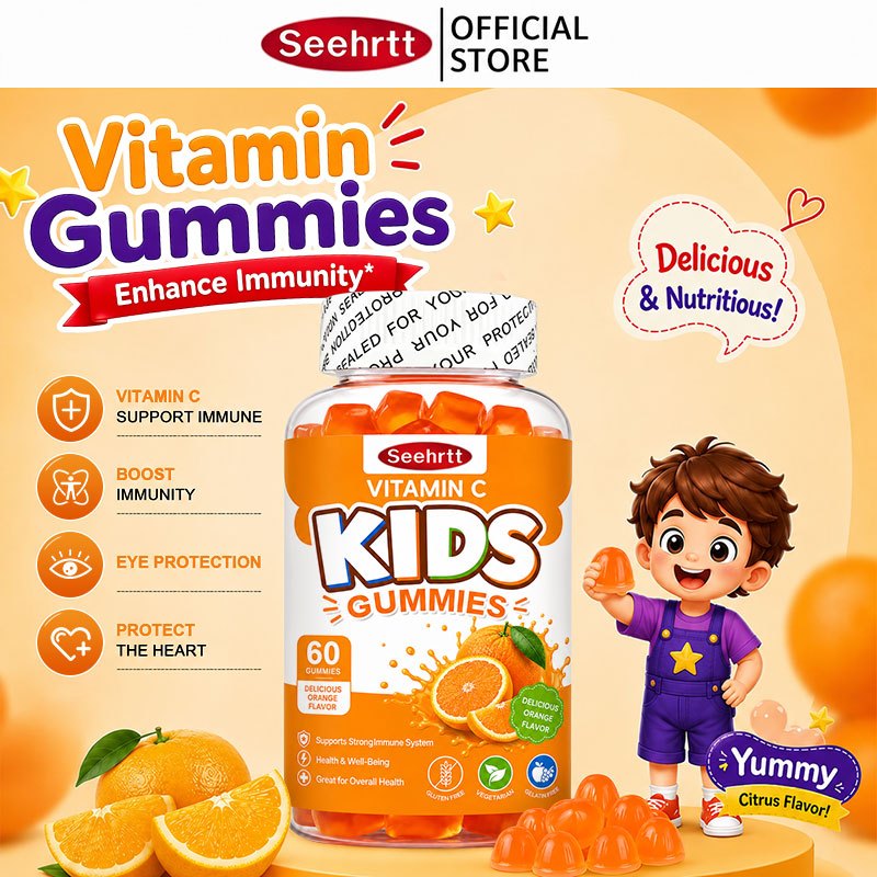 Seehrtt วิตามินซีกัมมี่ วิตามินเด็กอาหารเสริม บํารุงสมอง เด็กเสริมภูมิคุ้มกันVitaminC Gummy Kid's Supplement 100 Gummies