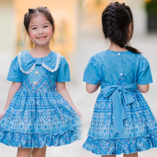 ชุดไทยเดรสเด็กผู้หญิง ผูกโบว์ด้านหลีง มีซับฟูด้านใน