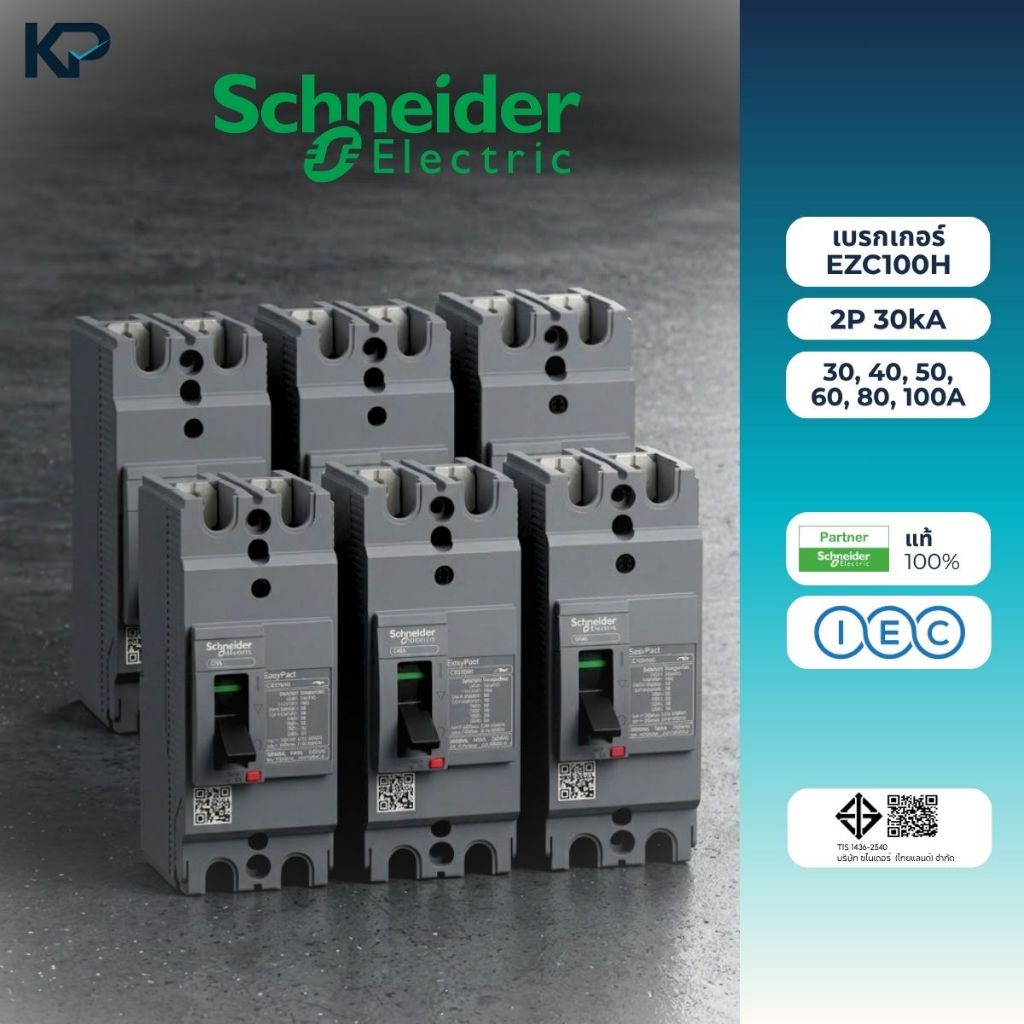 Schneider เบรกเกอร์ รุ่น EZC100H 2P 30kA เบรกเกอร์ 30A, 40A, 50A, 60A, 80A, 100A